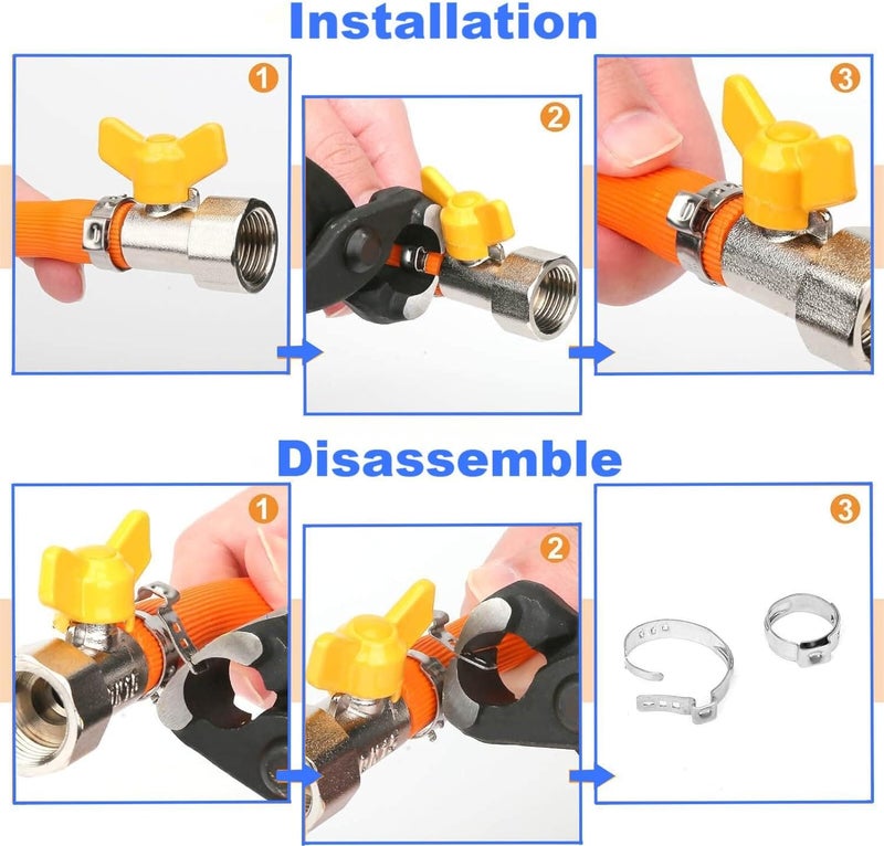LAZIRO 160Pcs (6mm-25.6mm)1/4""-1""Single Ear Hose Clamp Hose Crimp Clamps Ear Crimp Rings Ear Stepless Hose Clamp Pinch Clamps for Hose Pipe Clamp Tools (Single Ear Hose Clamps Kit), Silver - Image 5